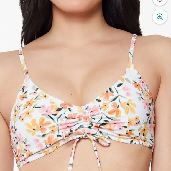 JESSICA SIMPSON White Floral Ruche Summer Dreaming Bikini Top Swimsuit Large NWT - Picture 1 of 9